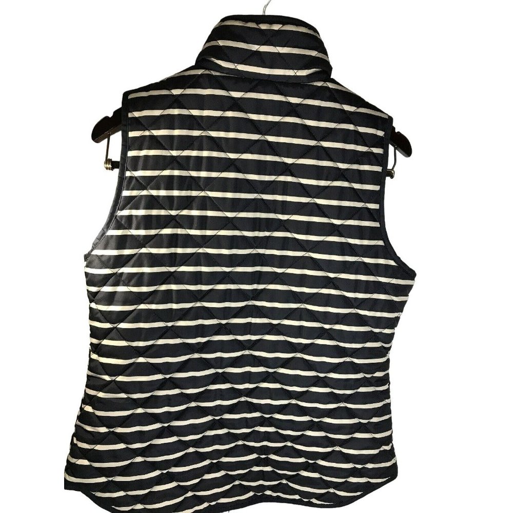 British Khaki Women's Medium Vest Blue Stripe Quilted Full Zip Philhobar Style - Picture 7 of 8